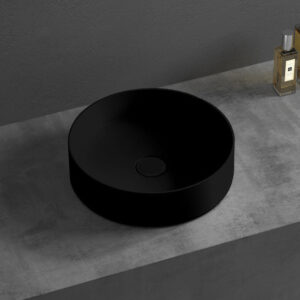 360mm Matte Black Solid Surface Stone Round Above Counter Basin
