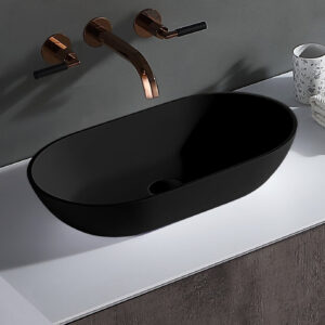 550mm Matte Black Solid Surface Stone Oval Above Counter Basin