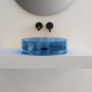 360mm Slate Blue Translucent Resin Stone Round Above Counter Basin