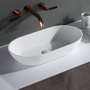 550mm Matte White Solid Surface Stone Oval Above Counter Basin