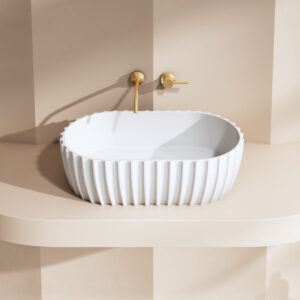 600mm Fluted Solid Surface Stone Round Above Counter Basin